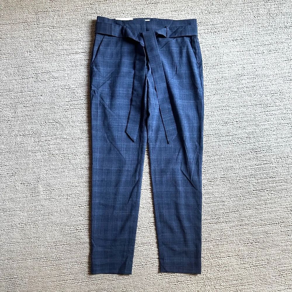 ELEVENTY Luxe Plaid Paper Bag Pant in Mineral Blue Sz 2 NWT $625